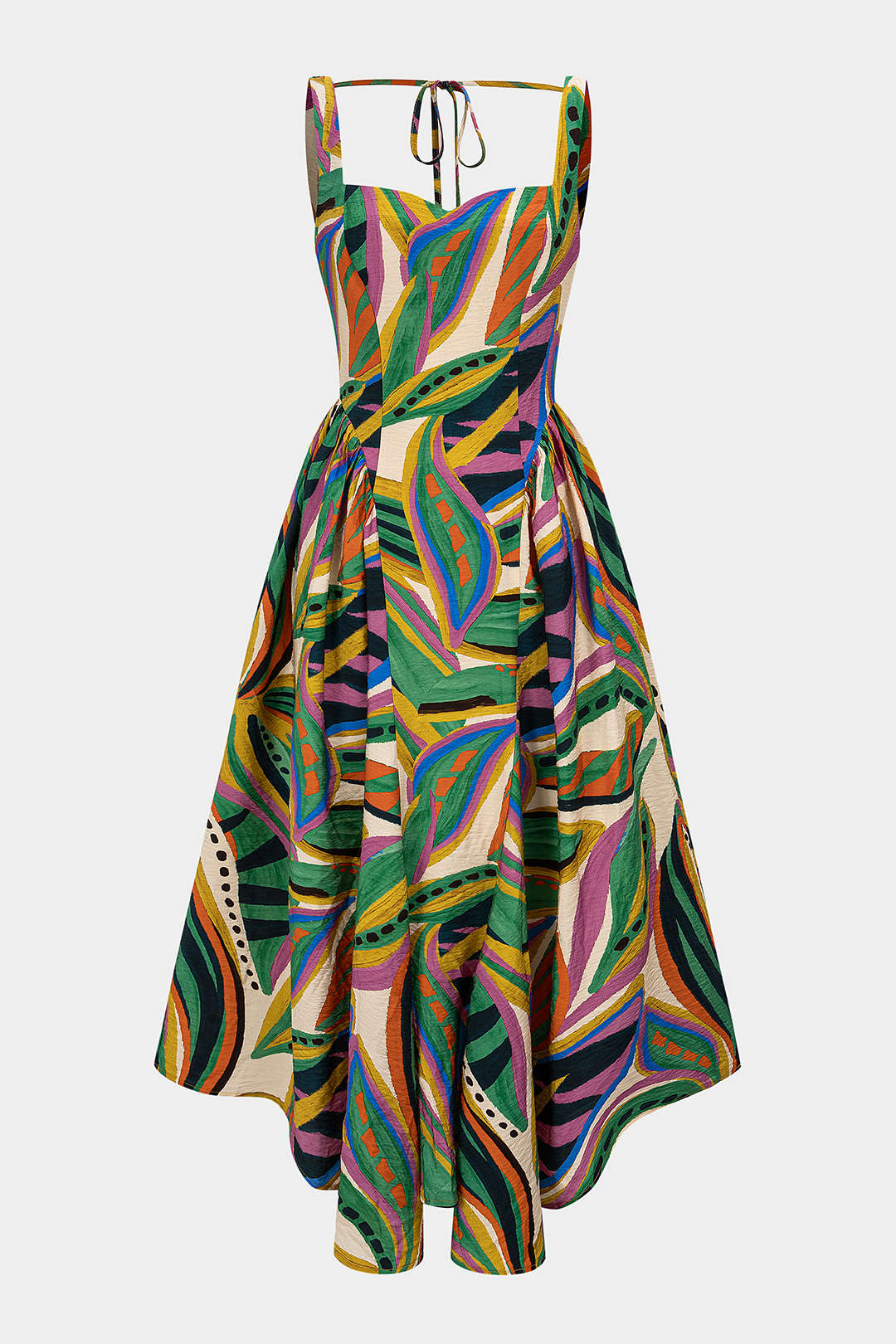 Abstract Print Ruched Sleeveless Maxi Dress