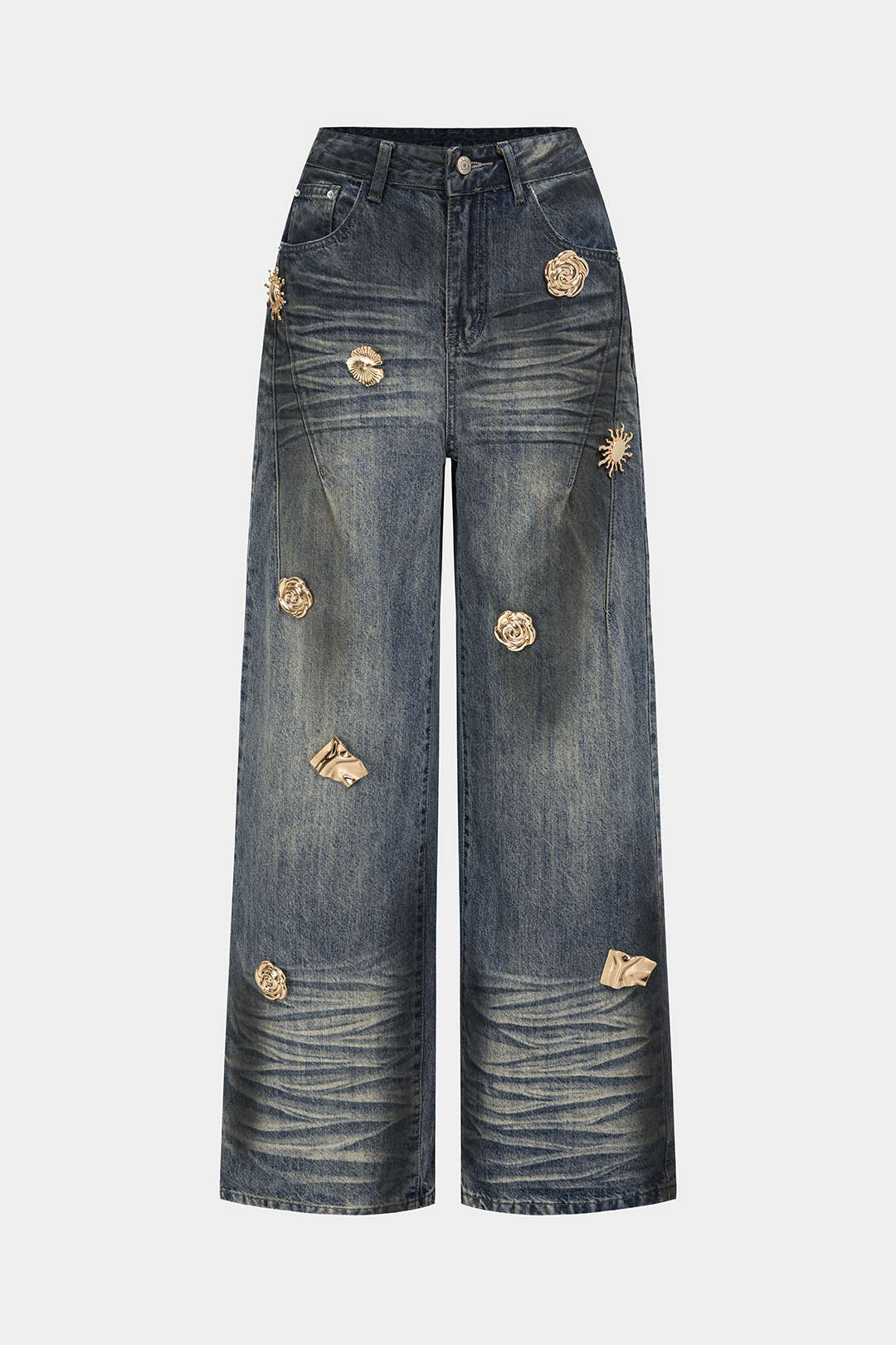 Denim Metallic Decor High Waist Jeans