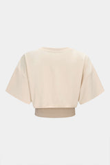 Contrast Asymmetrical Round Neck Two-Piece Short Sleeve Top