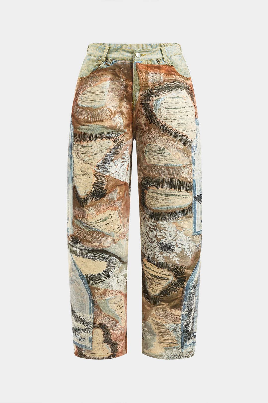 Abstract Print Button Pocket Trousers