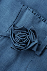 3D Flower Tie-Up High Waist Wide Leg Pants