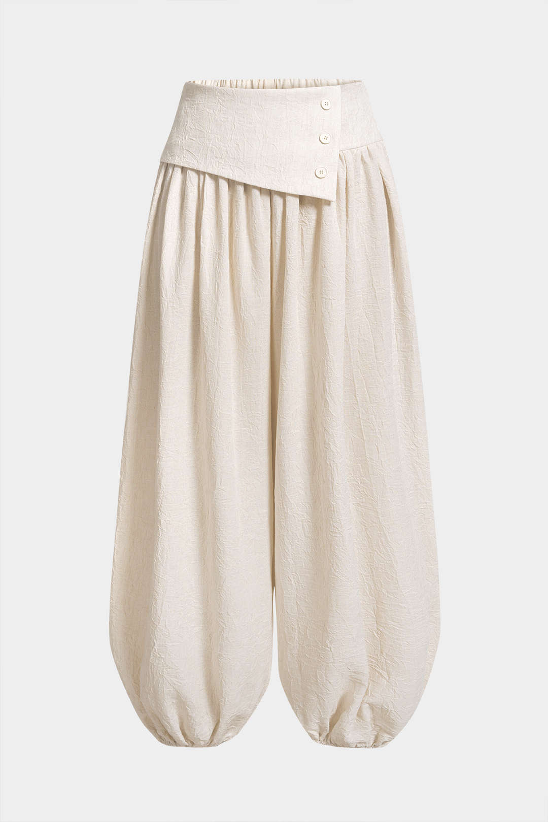 Asymmetrical Button Ruched Wide Leg Pants