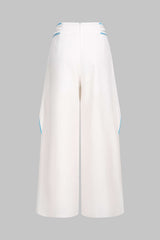 Contrast Binding Linen Ruched Twist Knot Wide Leg Pants