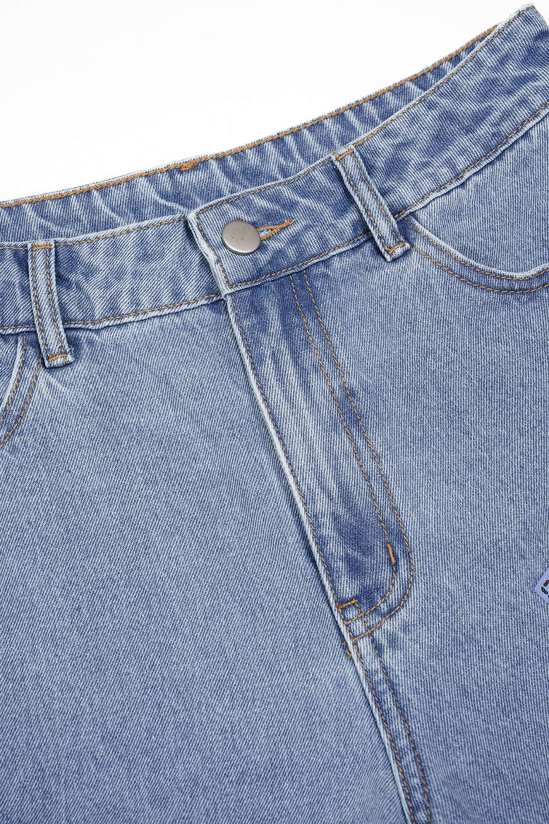 Denim Digital Letter Print Pocket High Waist Shorts