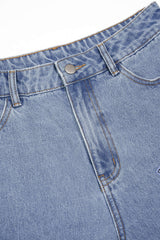 Denim Digital Letter Print Pocket High Waist Shorts