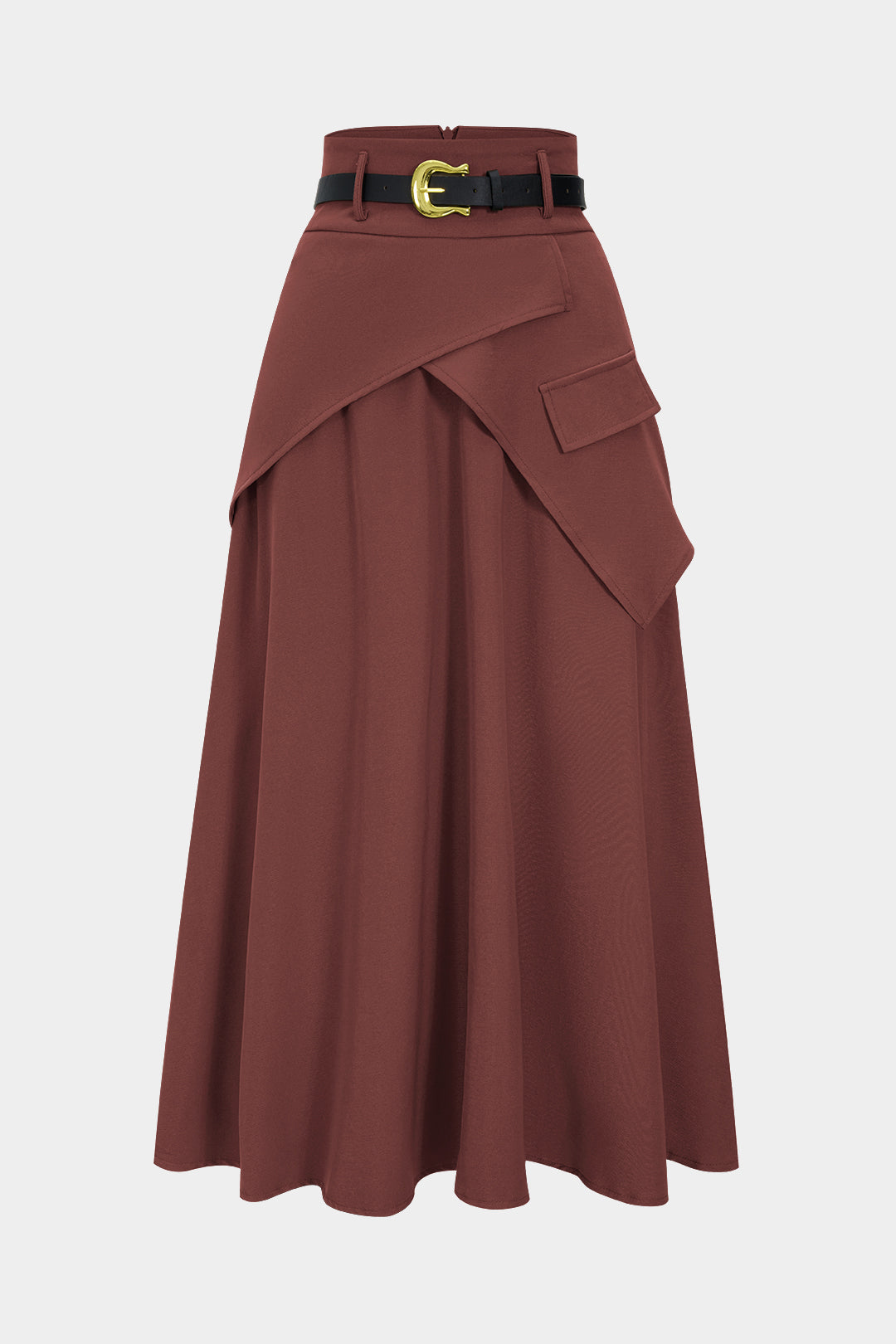 Belted Asymmetrical Ruched High Waist Skirt