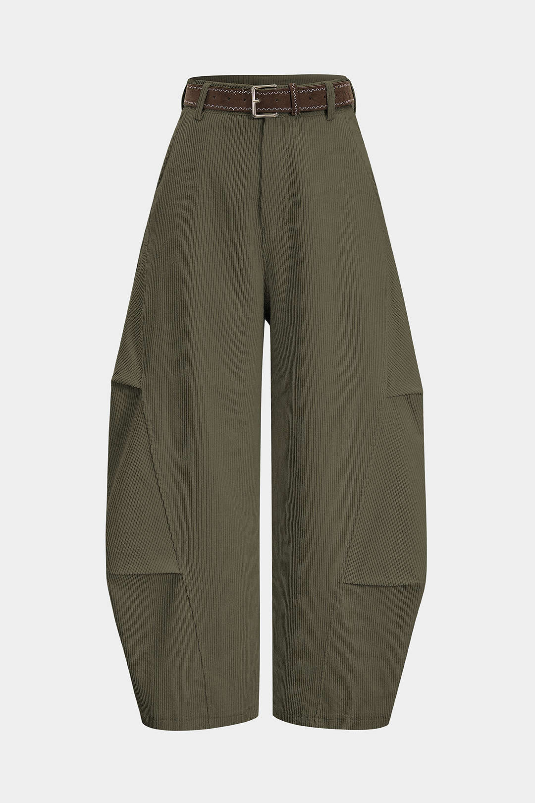 Corduroy Belted Ruched High Waist Wide Leg Pants
