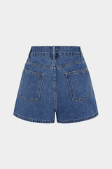 Denim Asymmetrical Button Shorts