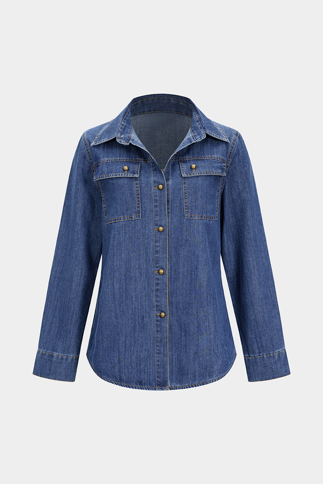 Denim Button Contrast Whipstitching Long Sleeve Shirt