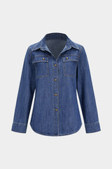 Denim Button Contrast Whipstitching Long Sleeve Shirt