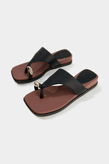 Contrast Leather Metallic Square Toe Sandals