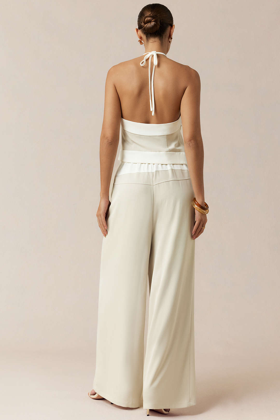 Contrast Halter Neck Tie-Up Backless Cami Top
