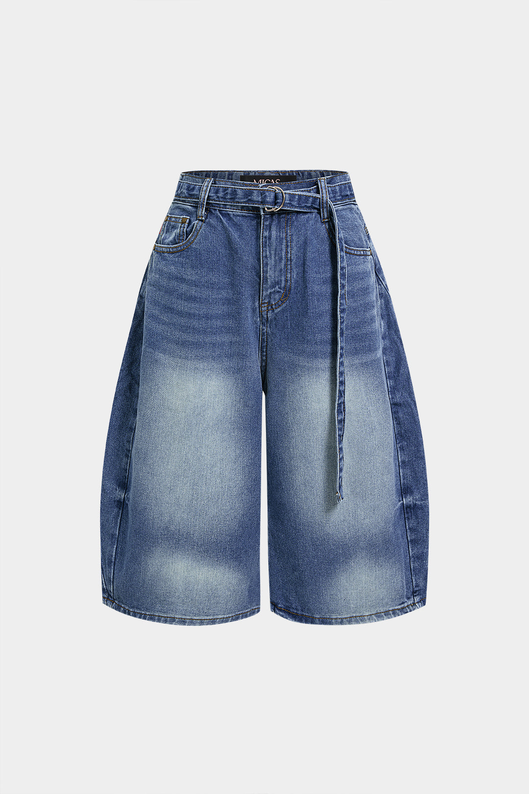 Denim Belted Pocket Shorts