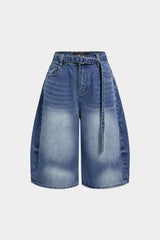 Denim Belted Pocket Shorts