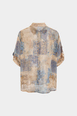 Abstract Ombre Print Chiffon Short Sleeve Shirt
