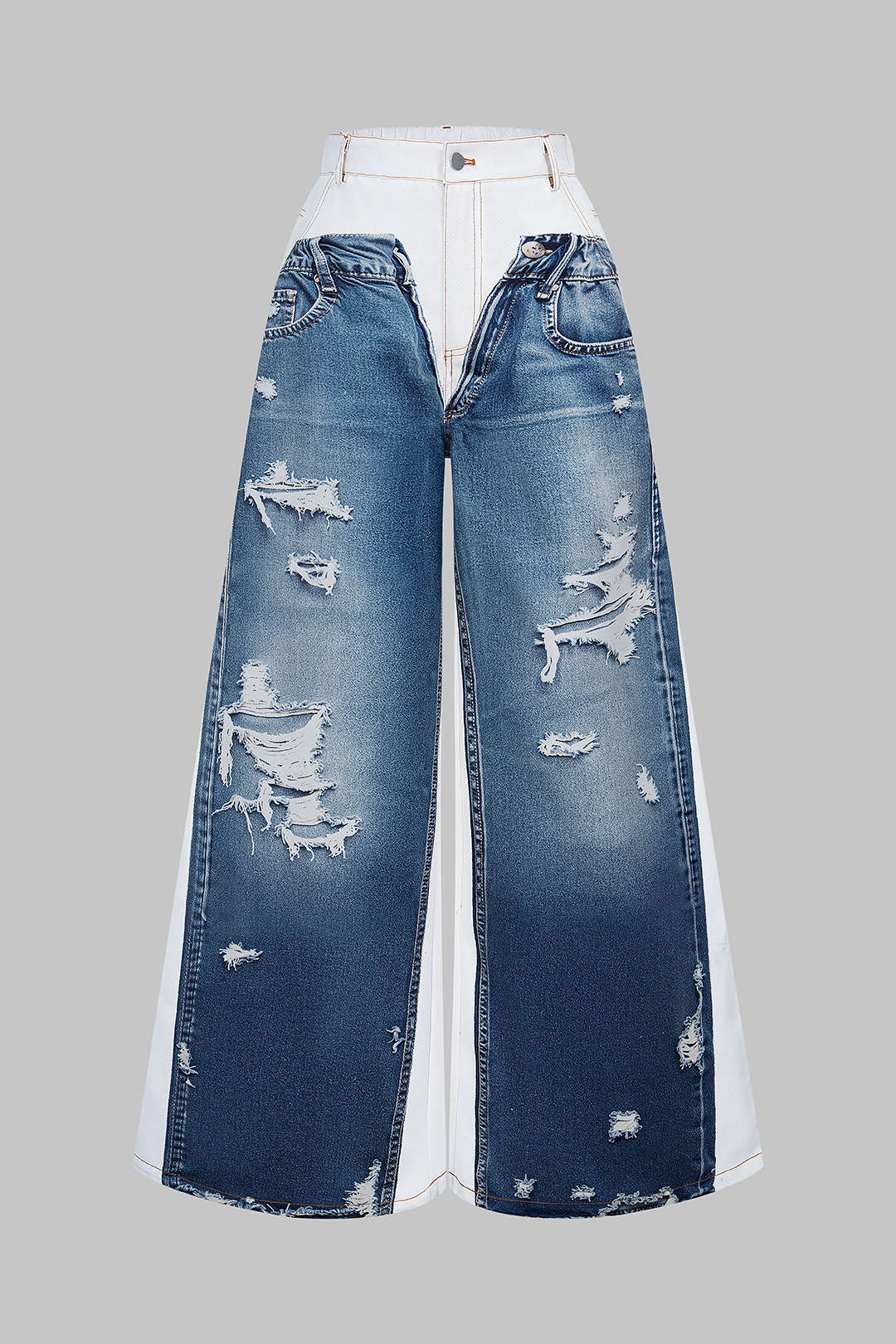 Denim Print Wide Leg Pants