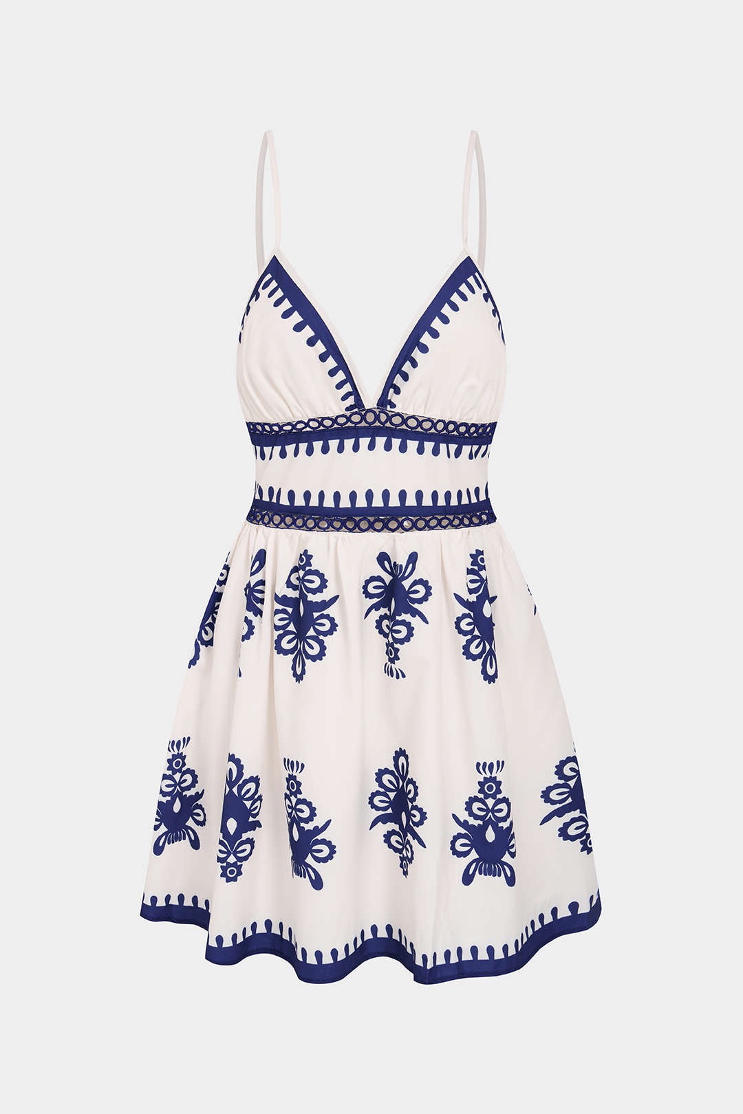Contrast Floral Print V-Neck Cut Out Sleeveless Mini Dress