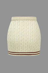 Color Block Print Knit Button Skirt