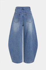 Denim Braided Pocket Zipper Barrel Jeans