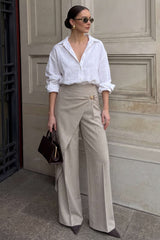 Asymmetrical Metallic Straight  Leg  Pants