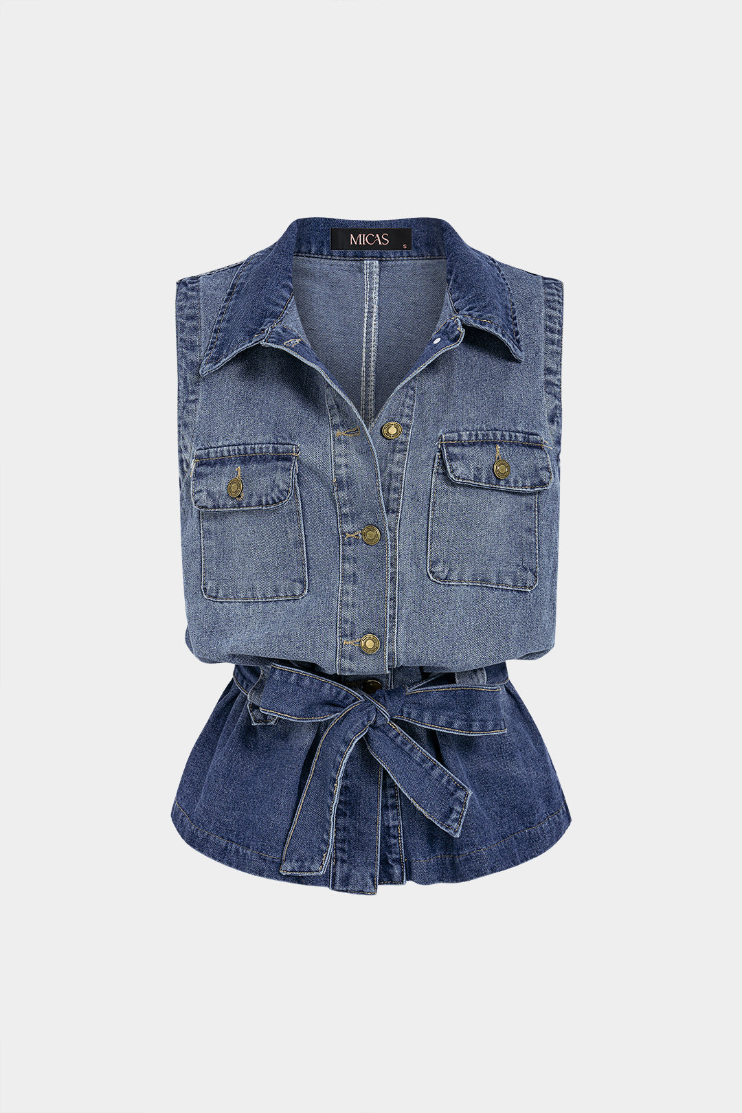 Denim Lapel Button Tie-Up Vest
