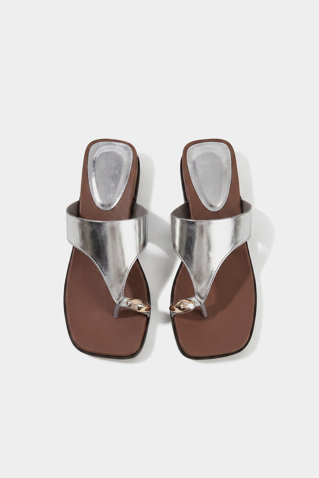 Contrast Leather Metallic Square Toe Sandals