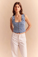 Denim Button Cropped Vest