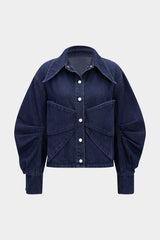 Denim Bow Ruched Outerwear