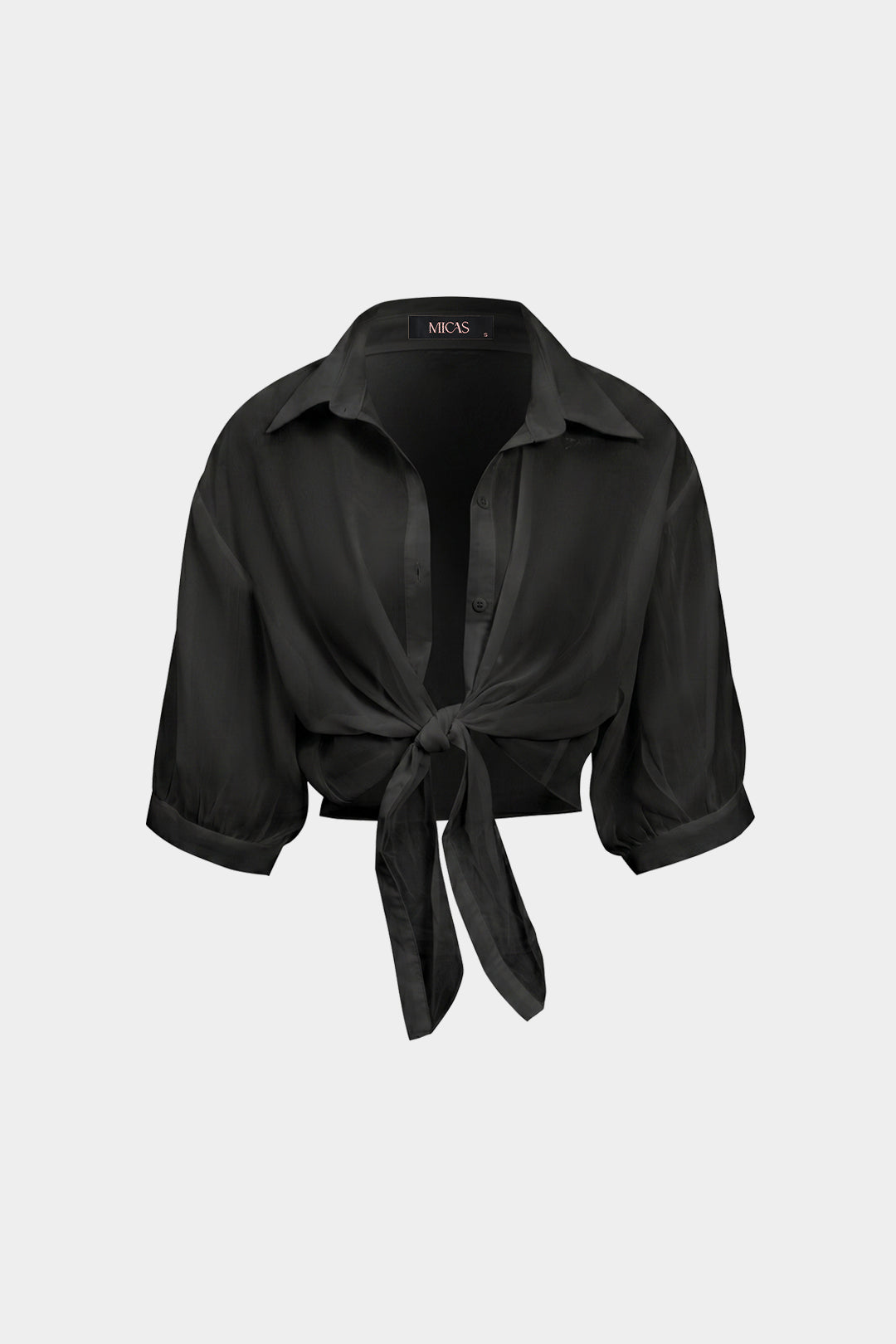 Chiffon Button Tie-Up Short-Sleeve Shirt