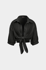 Chiffon Button Tie-Up Short-Sleeve Shirt