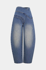 Denim Asymmetrical Zipper Pocket Jeans