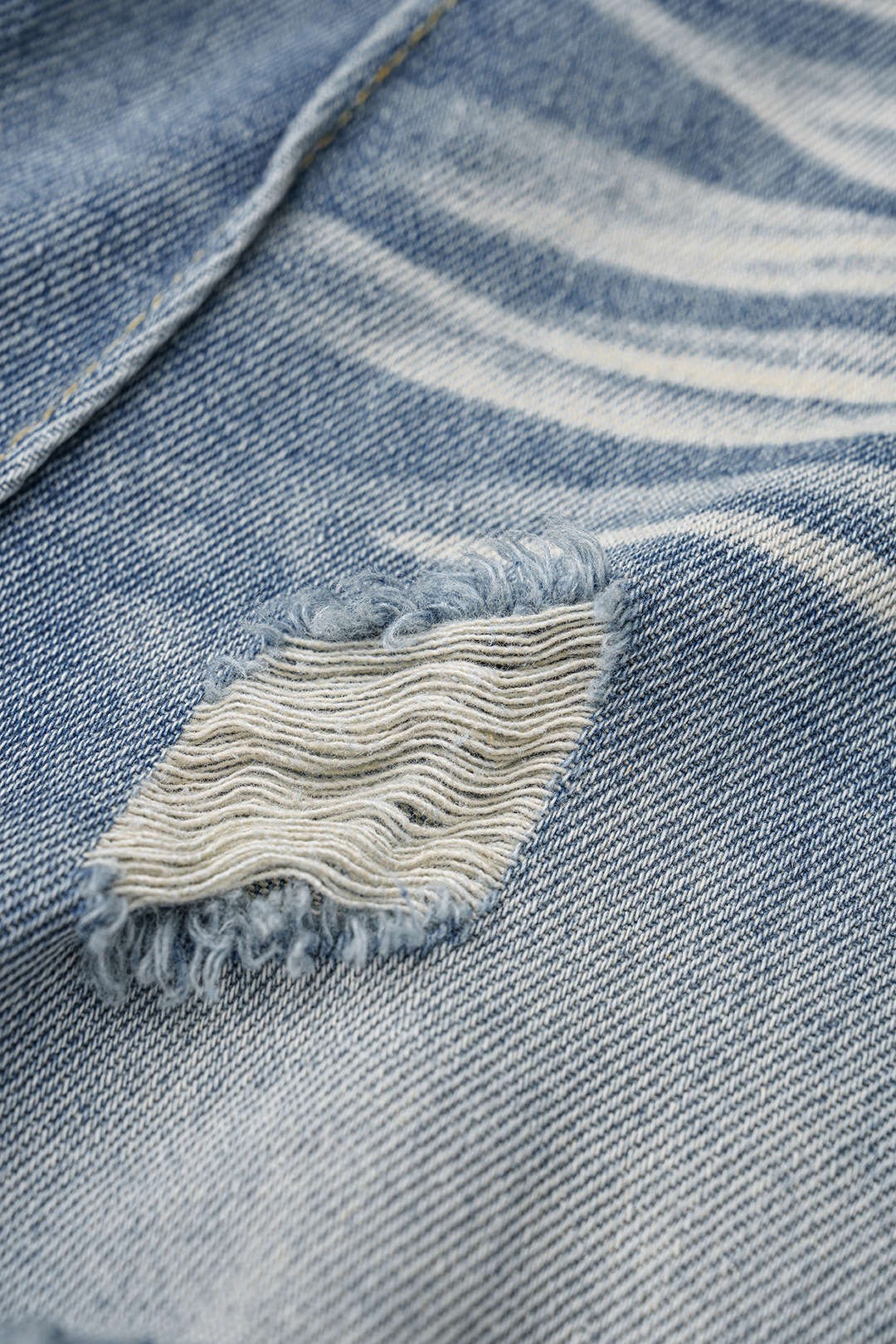 Denim Double Waistband Asymmetrical Ripped Wide Leg Jeans