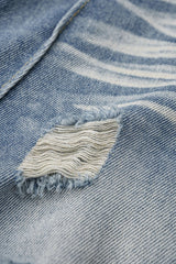 Denim Double Waistband Asymmetrical Ripped Wide Leg Jeans