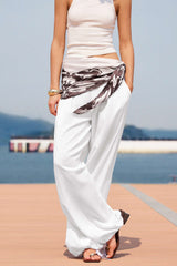 Contrast Ruched Tie-Up Knotted Pants