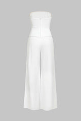 Button Strapless Sleeveless Wide Leg Jumpsuit