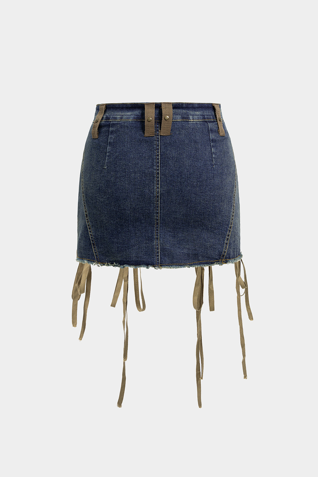 Denim Zipper Strappy High Waist Skirt
