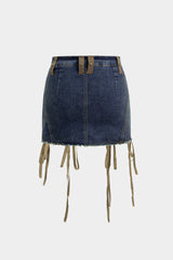 Denim Zipper Strappy High Waist Skirt