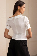 Asymmetric Print Cut Out Asymmetrical Ruched Short-Sleeve Shirt