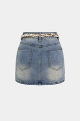 Denim Chain Belted High Waist Skirt