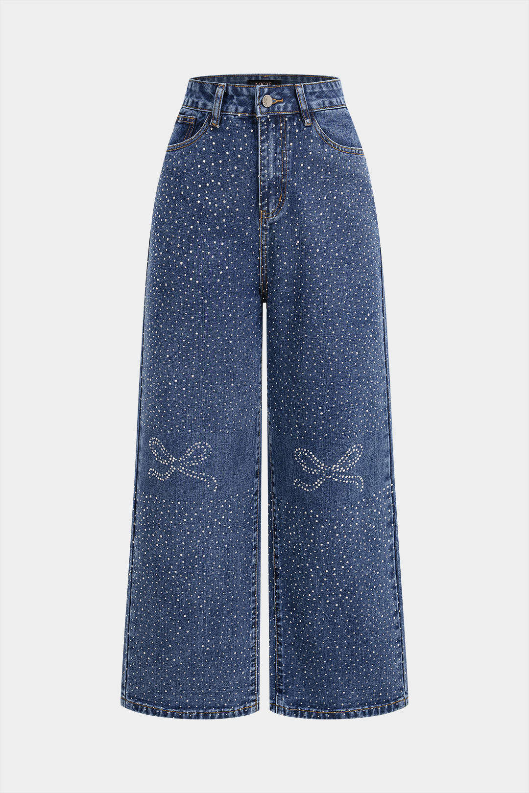 Denim Bow Rhinestone Straight Leg Jeans