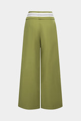Contrast Linen Asymmetrical Tie-Up Straight Leg Pants