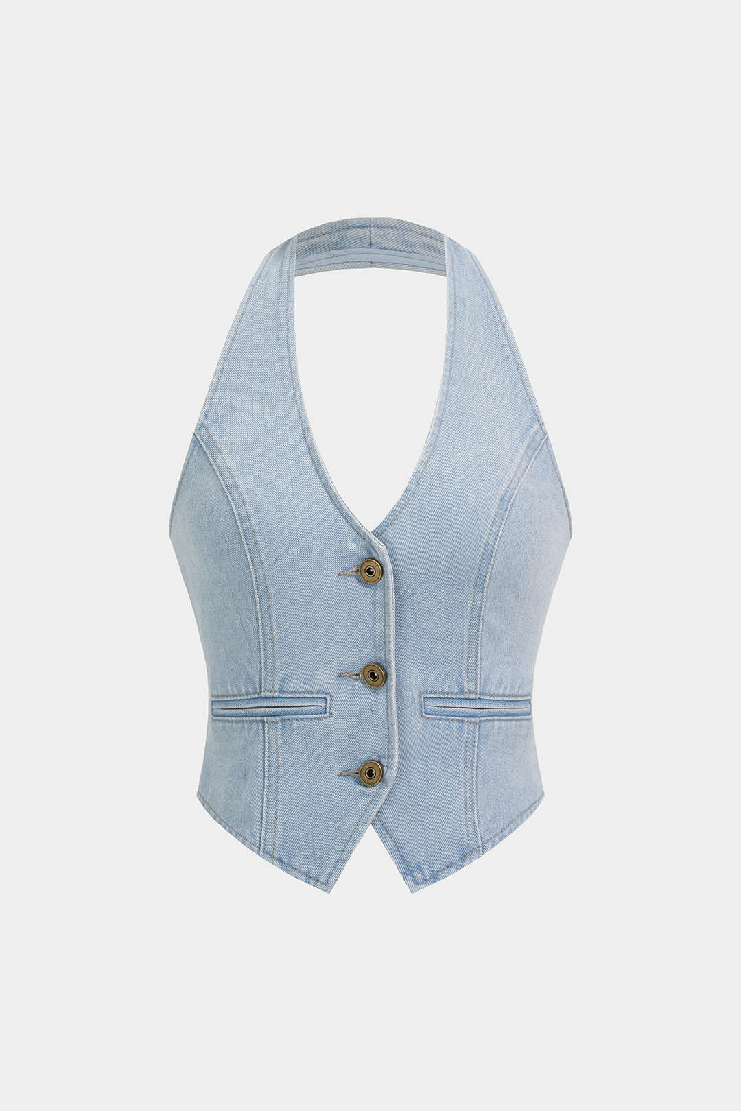 Denim Halter Neck Metallic Vest