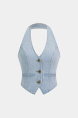 Denim Halter Neck Metallic Vest