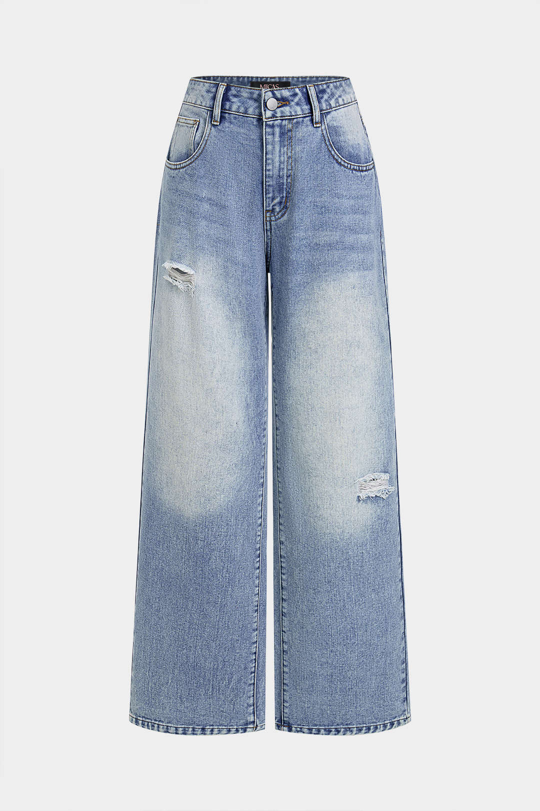 Denim Ripped Straight Leg Jeans