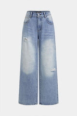 Denim Ripped Straight Leg Jeans
