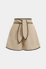 Contrast Trim Belted Shorts