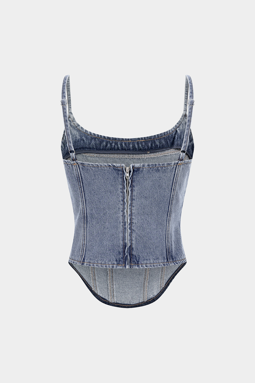 Denim Round Neck Seamdetail Zipper Top