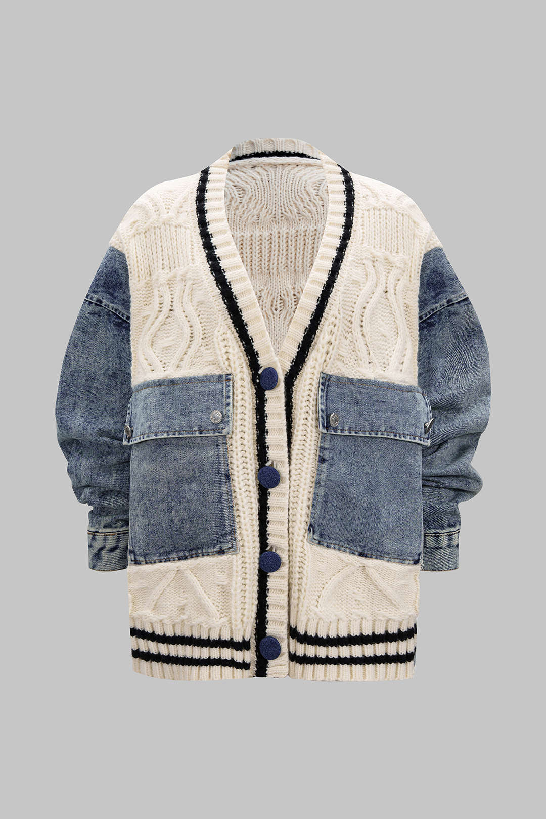 Denim Patchwork Knit Outerwear