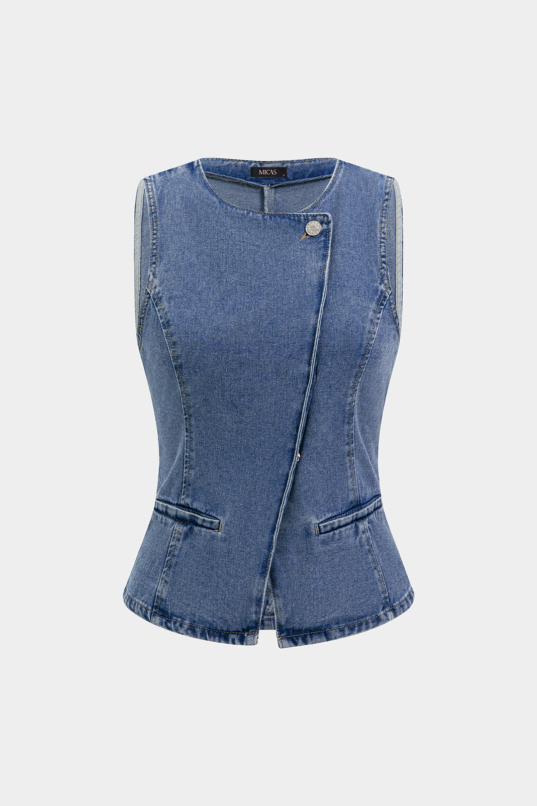 Denim Round Neck Asymmetrical Vest