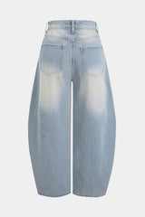 Denim Frayed Pocket Barrel Jeans